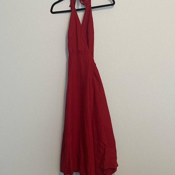 Reformation Red Linen Maggie V Neck Wrap Dress - Picture 8 of 16